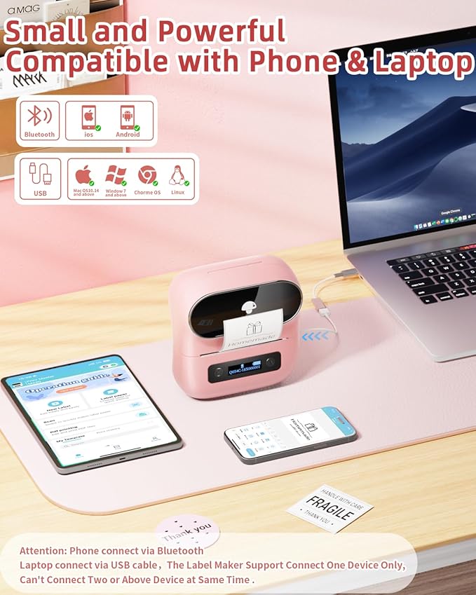 Phomemo M220 Bluetooth Label Maker - Portable Thermal Printer for Small Business Office Home - 700+ Templates 6000+ Icons - Compatible Phone, PC
