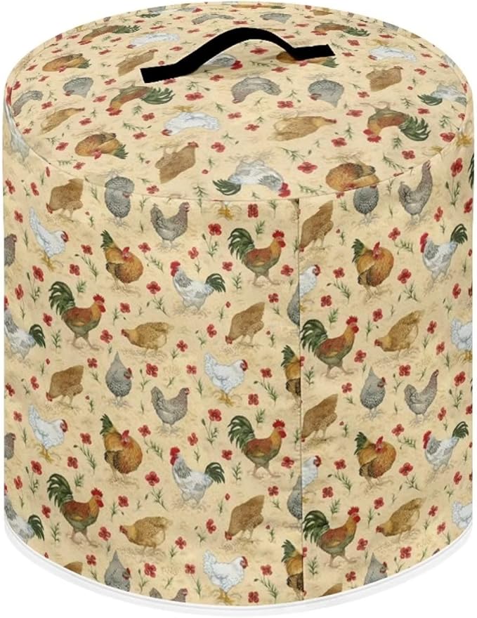 Dust Cover with Pocket for 8 Quart Rice Cooker and Air Fryer, Round Protective Dust-Proof Stain Resistant Electric Appliance Cover Easy to Clean, Chicken