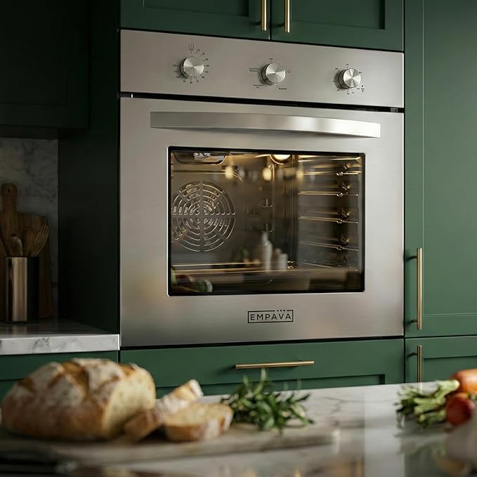 Empava 24 Inch Natural Gas Single Wall Oven with 5 Cooking Modes, Convection Fan and Rotisserie, Knob Control, Stainless Steel