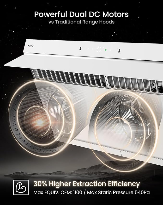 FOTILE JQG9007-W 36" Under Cabinet or Wall Mount Kitchen Range Hood 1100 CFM 4 Speed Level with LED Lights, Fingerprint Resistance and Motion Control