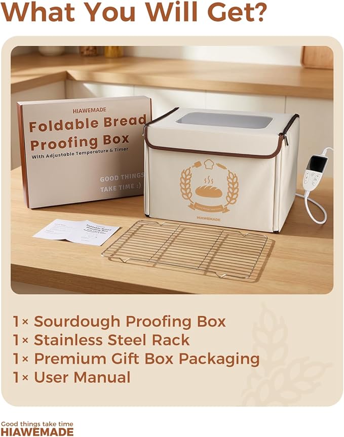 Foldable Bread Proofing Box, 36L Electric Dough Proofer, with 99H Timer & 68–131℉ Precision Temperature Control for Sourdough Starter, Home Bread Maker Cabinet for Pizza, Yogurt, Chocolate