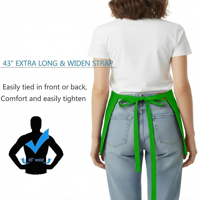 BOHARERS Waist Apron with 3 Pockets - Black Waitress Waiter Server Short Aprons