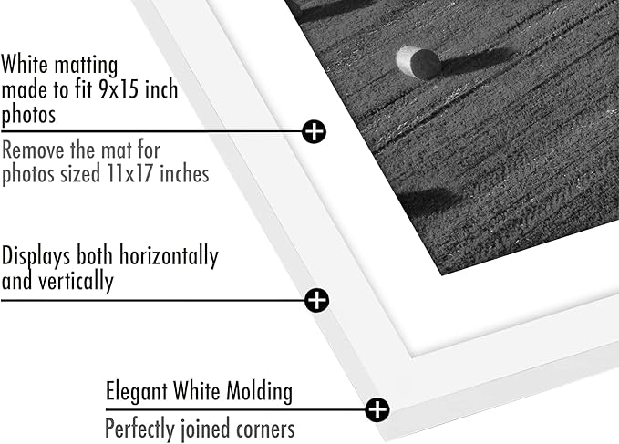 Americanflat 11x17 Picture Frame with Polished Plexiglass - Set of 5 - Use as 9x15 Frame with Mat or Display 11x17 Photo Without Mat - Galleria Collection - Picture Frames for Wall Display - White