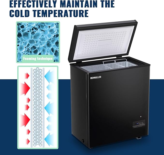 4.0 Cu.ft Compact Chest Freezer Ultra-low Temperature Deep Freezers (Down to -12 ℉) with TWO Removable Baskets Freestanding Black Small Mini Freezer for Home Kitchen Office
