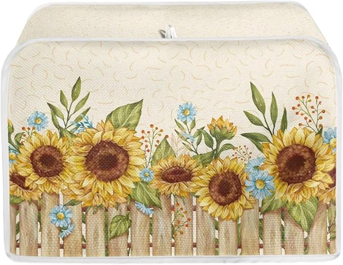 Sunflower Daisy Print Bread Toaster Oven Dustproof Cover Heat-Resistant Universal Fits Most Standard 2 Slice Toasters Keep off Fingerprint Stains