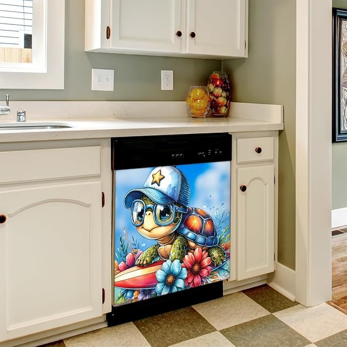 Dishwasher Magnet Cover Ocean Animal Turtle Dishwasher Decorative Cover Front Dishwasher Door Cover Reuseable Dishwasher Cover Panel Decal for Kitchen Refrigerator Home Appliances 23" X 26"