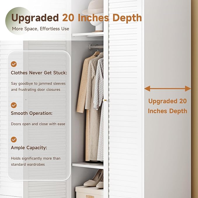 Letaya Metal Wardrobe Cabinets,71" Tall Armoire Wardrobe Closet with Fluted Doors and Shelves,Large Coat Closet Cabinet with Hanging Rod,Clothing Storage Cabinets for Home Room (White)
