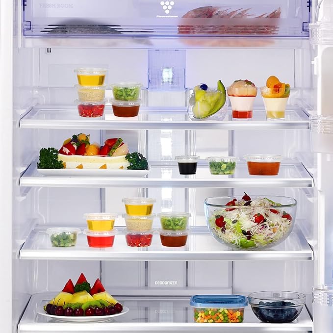 EDI Clear Disposable Plastic Portion Cups with Leakproof Lids - 50 Sets, 3.25 OZ, BPA Free, Recyclable - Jello Shot, Condiment & Dipping Sauce, Souffle Cups
