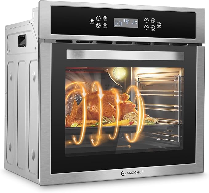 Wall-Oven-24-inch-Wall-Oven, Electric Wall Oven 24 inch, 2.5 Cu.Ft. Single Wall Oven with Frying Basket, 10 Cooking Functions & 8 Shortcut Menu 2800W Built-in Convection Oven