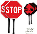 GicnKeuz Stop Slow Sign with Metal Handle, 13x13 inches Double Sided Slow/Stop sign, Traffic Reflective Aluminum Sign, Fade Resistant/Waterproof, Easy to Mount (2 Pack)