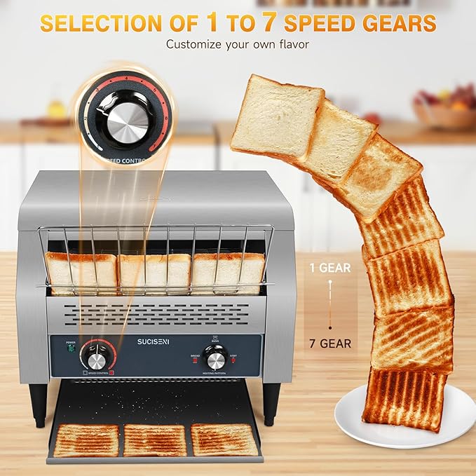 SUCICENI Commercial Conveyor Toaster 450 Slices/H Industrial Toasters 3 Slice at Time 2600W Bun Toasters with Dual Heating Tube for Bagel Bread Croissant Waffle Bakery Restaurant Cafe (450 slice/Hour)