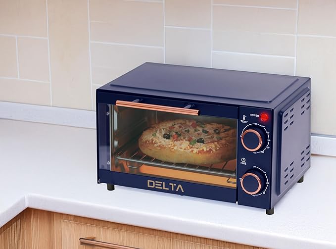 9L Toaster Oven, Small Countertop Electric Oven 750W, 60-Min Timer Auto Shut-Off, Tempered Glass Door, 2-Knob Manual Control, Compact Toaster Ovens Countertop with Baking Tray & Rack