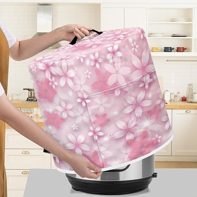TODIYADDU Peach Floral Dust Cover for Electric Pressure Cooker Waterproof Air Fryer Cover Dust Cover with Storage Pocket and Handle Portable Instant Pot 3 Quart Pressure Cooker Cover Present