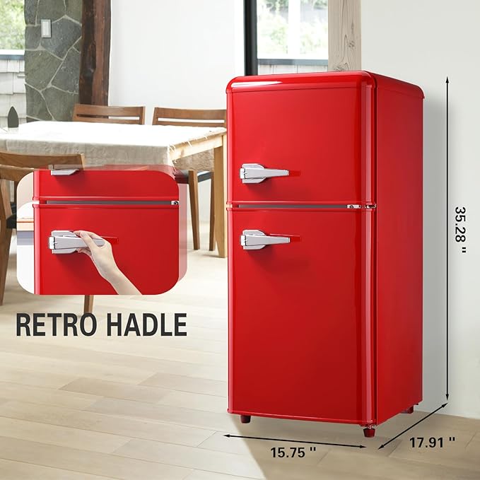 Anukis Mini Fridge with Freezer 3.2 Cu Ft 2 Door Mini Fridge for Apartment, Dorm, Office, Family, Basement, Garage - Retro Red