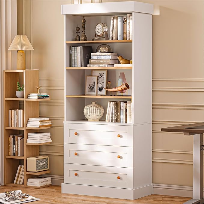 Vyre 71" Tall Farmhouse Kitchen Pantry, Large Storage Cabinet with Adjustable Shelves, 3 Drawer, Wood Versatile Hutch Cabinet for Living Room, Dining Room
