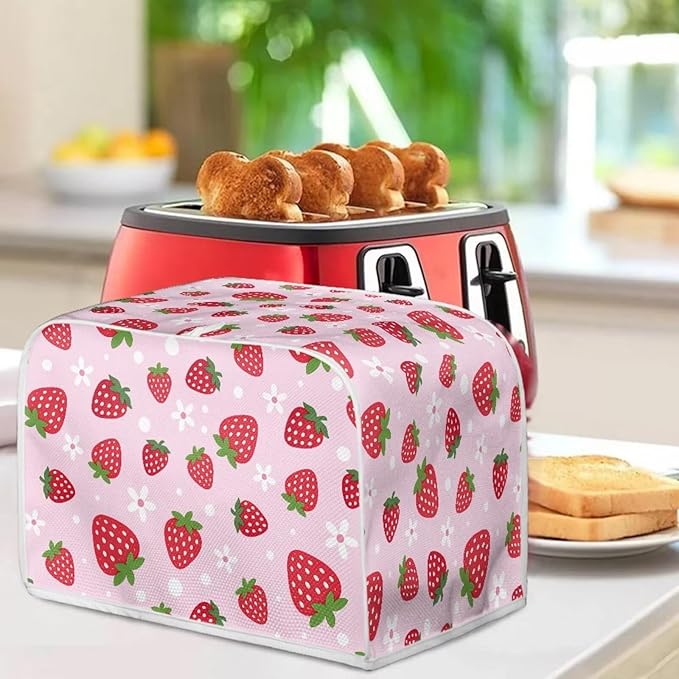 Strawberry Print 2 Slice Toaster Covers Dust Protection Bread Maker Covers Toaster Oven Cloth Cover Kitchen Accessories Washable Appliance Cover with Handle