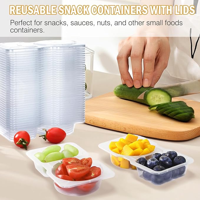 40 Sets Reusable Snack Containers With Lids, Double Compartment Snack Pack Containers, Portion Control, Meal Prep, Ideal For On-The-Go Mini Sauce Boxes & Lunchable Snack Packs For Kids