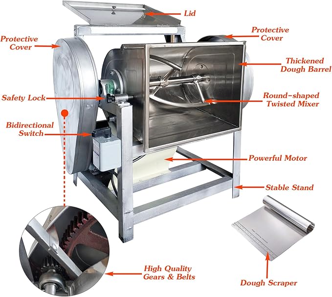 INTSUPERMAI Commercial 15KG Dough Mixer Machine Electric Flour Mixer with 90 Degree Tilt Bowl for Dough Mixing Kneading Capacity 30QT 1500W