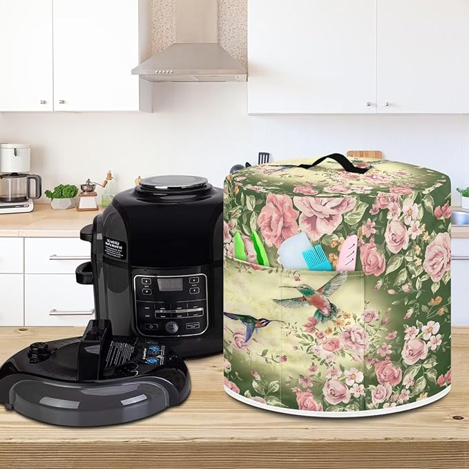 Hummingbird Pressure Cooker Cover for Women Insulated Rice Cooker with Easy to Clean Lining Waterproof Dust Cover with Pockets for Instant Pot 6 Quart Appliance