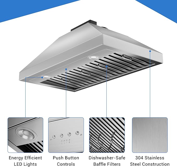CT Copper Tailor Built-in Range Hood Insert/Liner 30 Inch, 610 CFM Vent with 4-Speed Fan, LED Light, Dishwasher-safe Baffle Filter,Stainless Steel