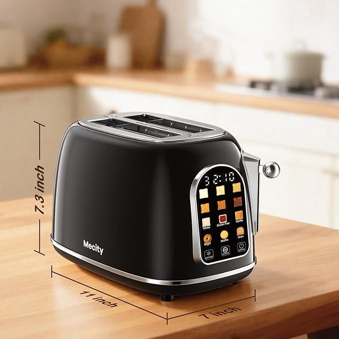 Mecity Toaster 2 Slice, Touch Screen Wide Slot Retro Toaster For Breads Bagel Muffin Waffle, House Warming Gift New Home, 120V 825W, Jet Black