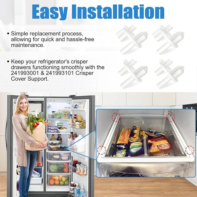 [4 PACK] UPGRADED 241993101 Crisper Cover Support (Front) & 241993001 Crisper Support (Rear) Compatible with Frigidaire Crisper Support Replacement FGHS2631PF4A FFSS2615TS0 LFSS2612TF0 FFHS2611PFEA