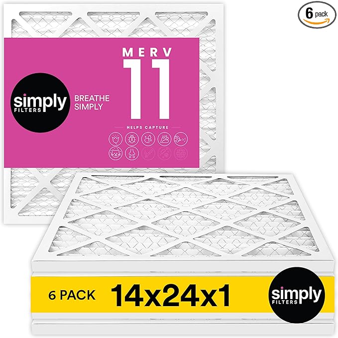 Simply 14x24x1 Air Filter, Merv 11, 6 Pack, For Home AC Furnace & HVAC (Actual Size: 13.75"x23.75"x0.75") DUST, Pet, & Allergy Control