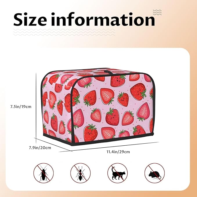 Pink Strawberry Kawaii Fruit 2 Slice Toaster Cover, Waterproof Toaster Dust Cover Bread Maker Protective For Small Kitchen Appliance Dining Room Home Table Decor Gifts