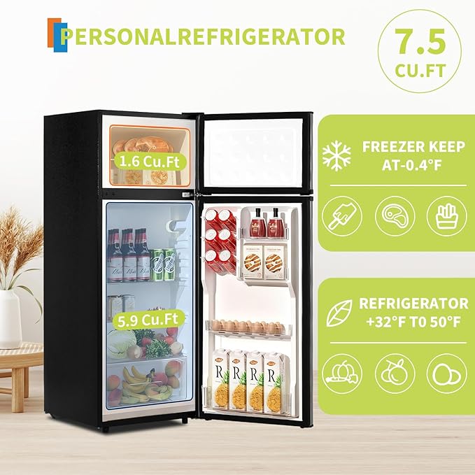 PioneerWorks 7.5 Cu.Ft Refrigerator with Freezer, 2 Door Fridge, 7 Settings Temperature Adjustable, Large Capacity, Food Storage or Cooling drinks,for Apartment,Bedroom,Dorm and Office