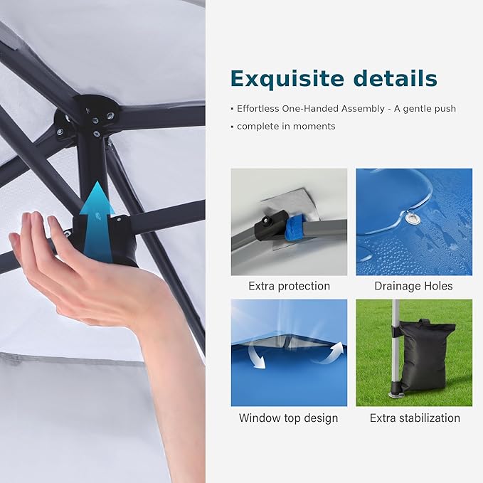 MFSTUDIO 10x10 Pop up Canopy Tent, Gazebo Shelter Sun Shade Canopies One Push Setup Portable Popup Tents with Vented Top,1 Storage Sidewall,4 Sandbags,for Beach,Parties,Camping