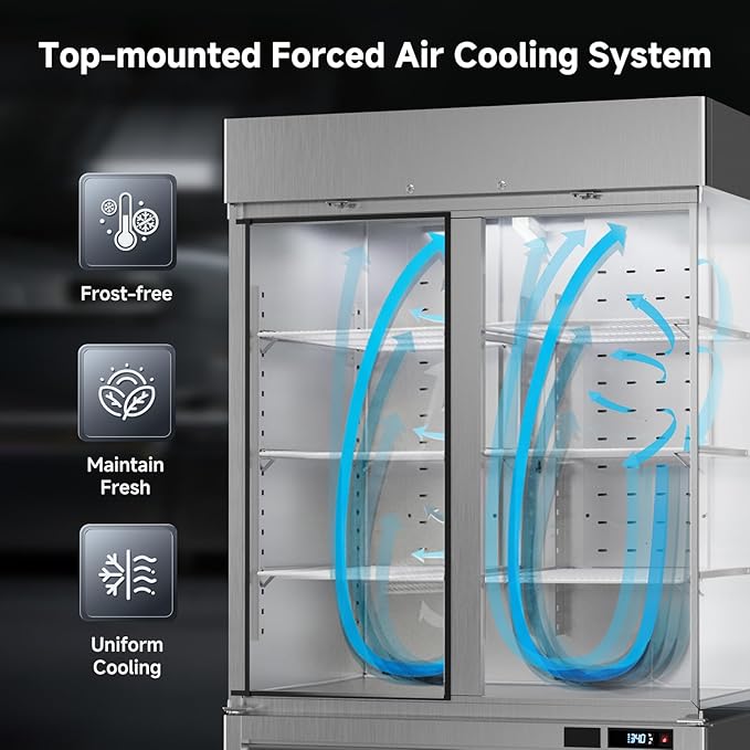 VEECOOL 54.4" W Commercial Refrigerators WiFi-Enabled, 49 cu.ft. Stainless Steel Reach in Fridge with 8 Shelves, APP & Digital Control, LED Lighting for Restaurant, Bar, Cafe, ETL&ETL Sanitation