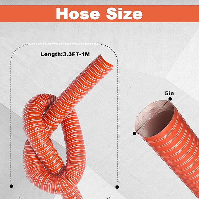 NOWBALL 5in Automotive Air Duct Hose, Length 1 Meter-3.3ft, 5" Silicone Flexible Cooling Ducting, 127mm High Heat Brake Exhaust Hose for Car, Garage, Dryer Air System
