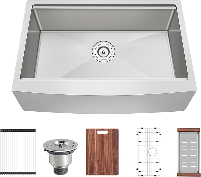 33 Inch Workstation Farmhouse Kitchen Sink 16 Gauge Stainless Steel Undermount Apron Front Sinks with Accessories Combo 33" x 21" x 10"