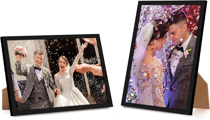 Americanflat 9x13 Picture Frame with Shatter-Resistant Glass - Streamline Collection - Thin Border Photo Frame for Tabletop and Wall Display - Hanging Hardware and Easel Stand Included - Black