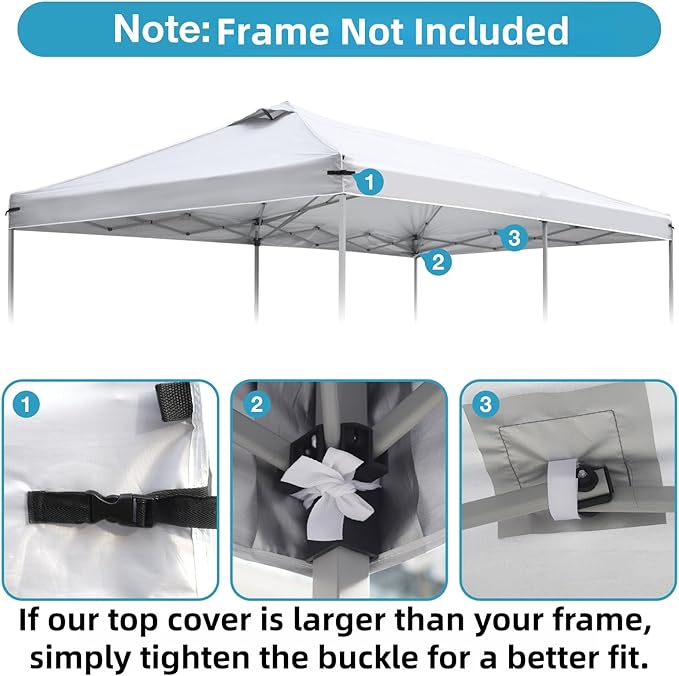 10x20 Canopy Replacement Top Cover with Air Vents for ez up Pop up Canopy Gazebo Tent, with Adjustable Strap, Waterproof & Anti-UV for Outdoor Shade (Top Only,Frame Not Included) (Off White)