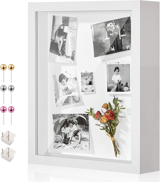 12x16 Shadow Box Display Case Picture Frame with Soft Linen Back, Large Deep White Shadow Box 12x16 for Flowers Medal Display Case Jersey pet Graduation Memorabilia Baby Ltems Crafts Photos