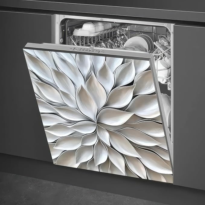 Flowers Dishwasher Magnet Cover 23x26 Inch Silver Petal Texture Magnetic Dishwasher Cover Washers Fridge Panel Decal Cover Washing Machine Cabinet Reusable Dishwasher Door Covers Decorative