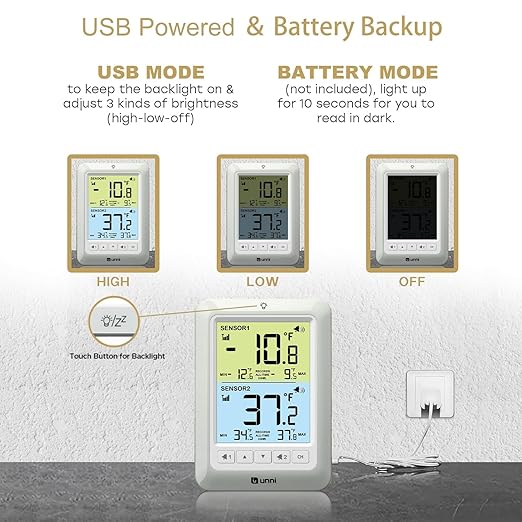Refrigerator Thermometer with Alarm, Digital Wireless Fridge and Freezer Thermometer, Max Min Temperature Records with Magnetic & Stand Options for Home Restaurant