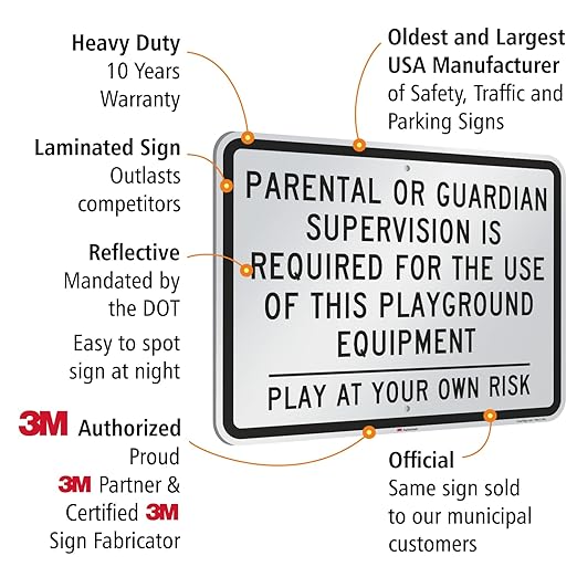 SmartSign 18" x 24" 'Parental/Guardian Supervision Required For Use Of This Playground Equipment' Metal Sign, 80 mil Aluminum, 3M Laminated Engineer Grade Reflective, Black/White, USA-Made