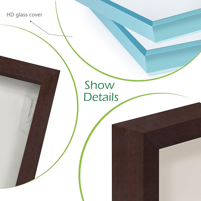 FrameWorks Mahogany Wooden Shadow Box Frame - 8.5' x 11' Display Case with Soft Felt Back, Tempered Glass, White Ball Push Pins
