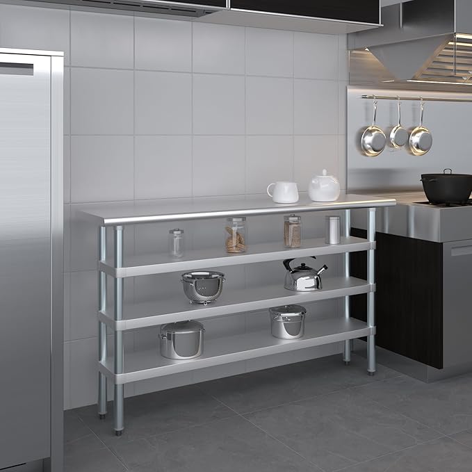 14 in. x 60 in. Stainless Steel Work Table with Three Bottom Shelves | NSF Kitchen Prep Table | Utitly Metal Table