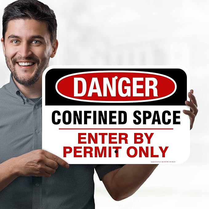 Danger Confined Space Enter By Permit Only Sign, 12x18 Inches, Rust Free .063 Aluminum, Fade Resistant, Made in USA by My Sign Center