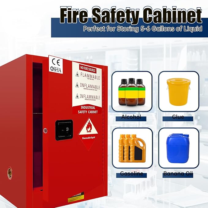 30 Gallon Flammable Storage Cabinet, 35×23.23×18in Galvanized Steel Safety Storage Cabinet, Adjustable Shelf Fireproof Cabinets, Flammable Liquid Storages Cabinets for Industrial and Home Use, Red