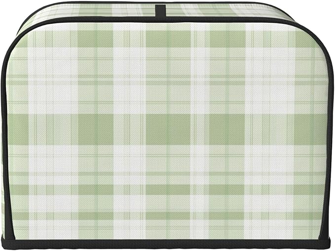 4 Slice Toaster Cover for Kitchen Pastel Green Buffalo Plaid Waterproof and Dustproof Toaster Dust Cover with Side Pockets Decorative Universal Cover for Wide Slot Toasters and Small Appliances