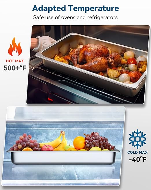 4 Pack Full Size Hotel Pans with Lids, 2.5" Deep Stainless Steel Steam Table Pan with Lid, 22 Gauge Anti Jam Commercial Catering Food Pans for Hotel, Home, Party, Restaurant, Buffet
