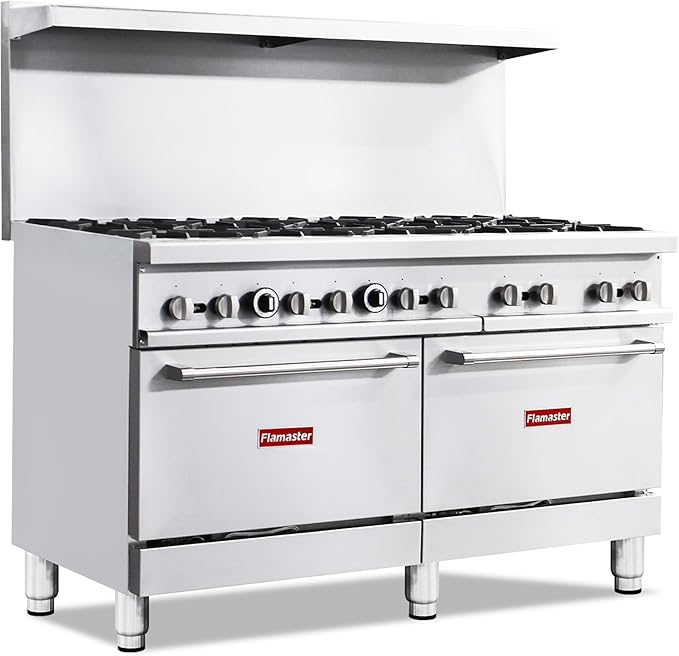 Commercial 60" Gas Range with Convection Oven, 10 Open Burners and Under Full Size Oven 300000 BTU & 33000 Static Oven,NG/LPG Conversion kit, Manual Gas Valve,Freestanding Gas Range for Restaurants