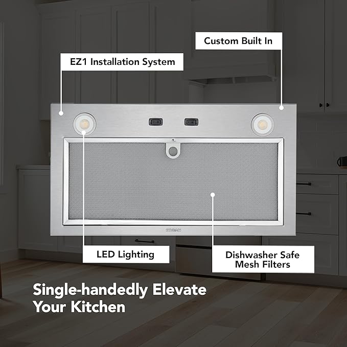 Broan-NuTone PM300SS Custom Power Pack Range Hood Insert with 2-Speed Exhaust Fan and Light, 300 Max Blower CFM, Stainless Steel, 21-Inch Built