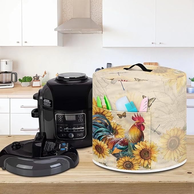 Sunflower Rooster Butterfly Dust Cover with Pocket for 6 Quart Instant Pot, Rice Cooker and Air Fryer, Round Protective Cover Dust-Proof Stain Resistant Electric Appliance Cover Easy to Clean
