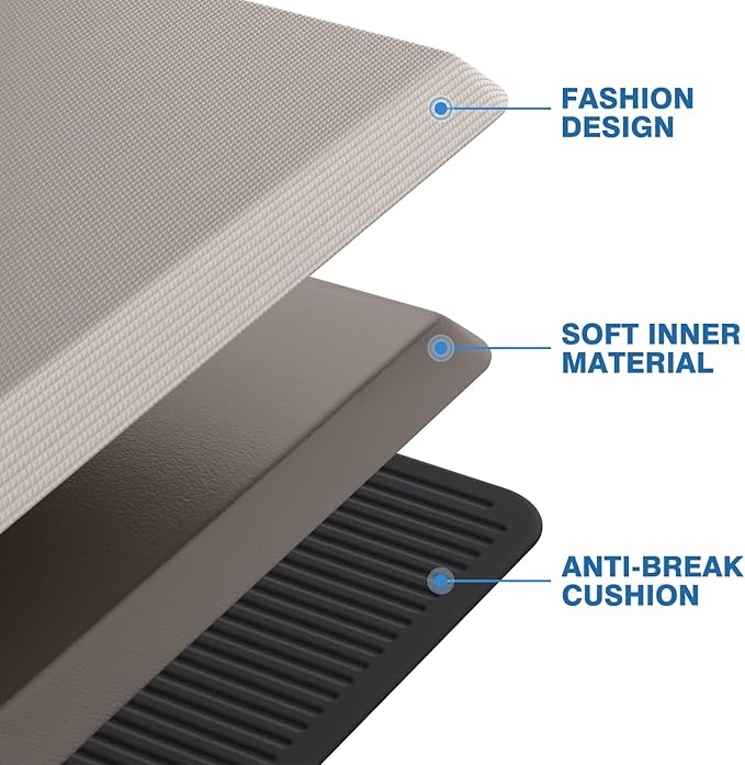 StepRite Kitchen Mats, 2PCS Kitchen Rugs, Cushioned Anti Fatigue Kitchen Mats for Floor, Non-Slip Standing Desk Mat, Waterproof Kitchen Rug Set for Kitchen, 20" x 32"+20" x 72"-Full 1 inch Thick,Khaki