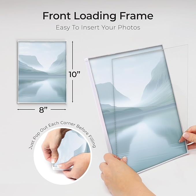 MANTELLO ESSENTIALS 8 x 10 Photo Frame Set, 8 x 10 White Picture Frames, Front Loading Picture Frames 8x10, Set of 6
